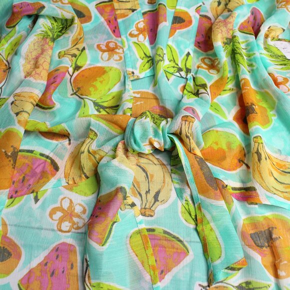 Cato Women's Beach Cover Up One Size Tropical Fruit Pineapple Sheer Cardigan - Picture 3 of 9